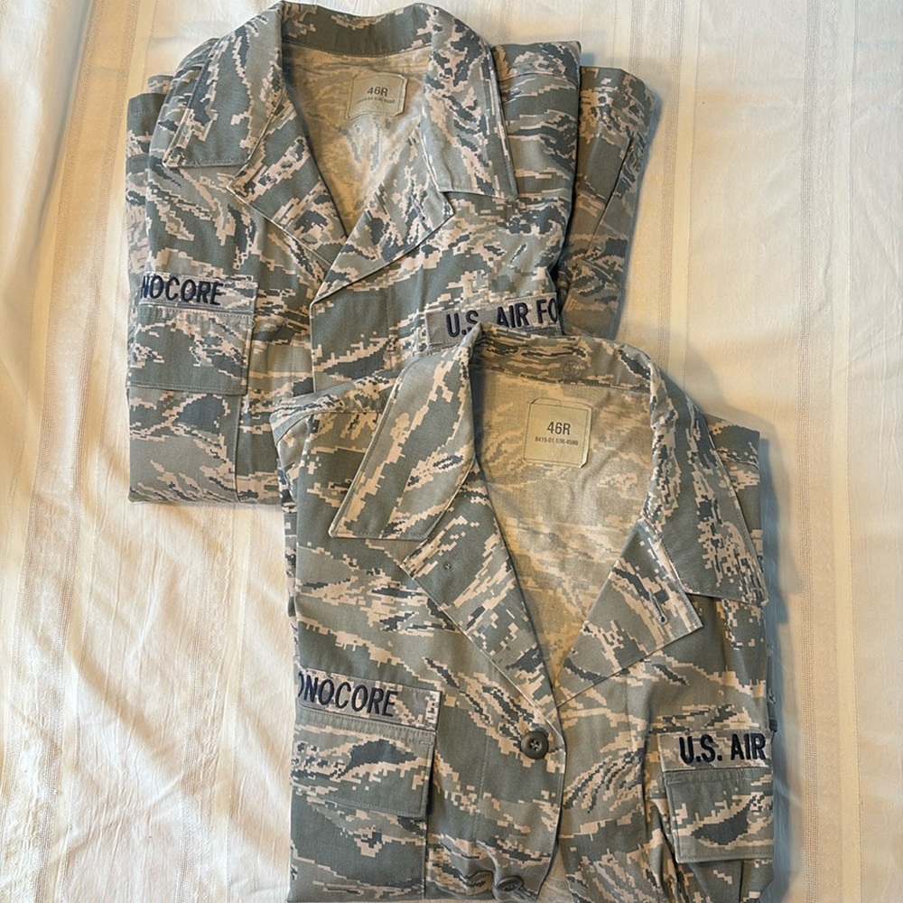 2 Air Force men utility coats size 46R. 1 has a few stains as noted in pictures